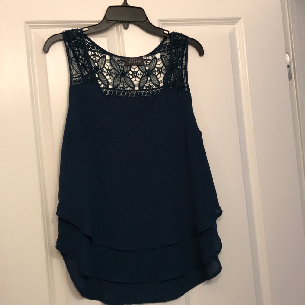 ASTR Deep Teal Crocheted & Tiered Tank